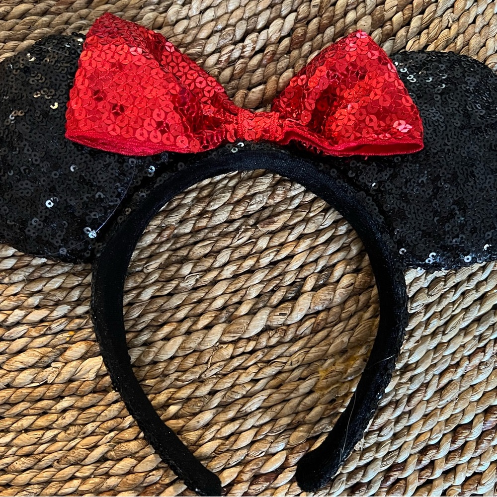 Disney Mickey Minnie Ears Rose Gold and Black with Red Bow AUTHENTIC - Picture 5 of 5